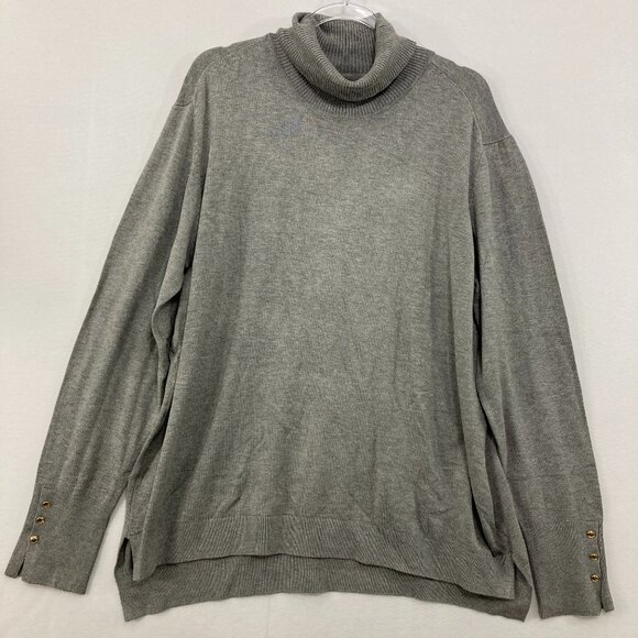 New IMAN size 2X Gray Turtle Neck Button Button Accent Light Knit Sweater - Picture 1 of 9